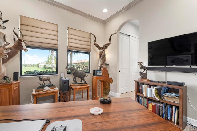 interior space with ornamental molding