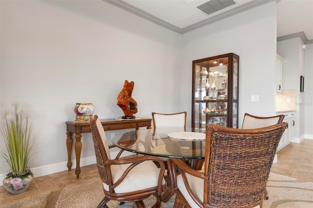 living area featuring crown molding