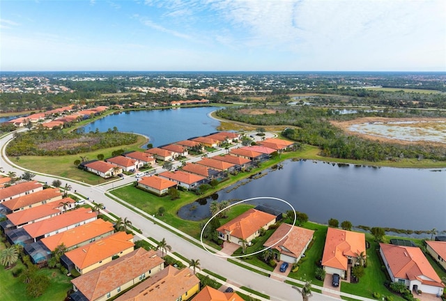 bird's eye view featuring a water view