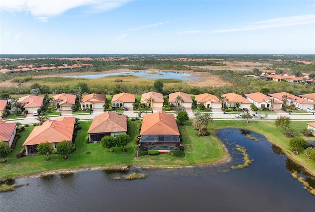 aerial view with a water view