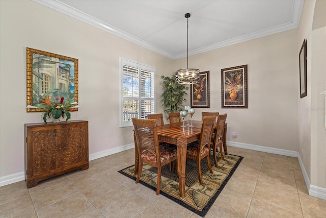 tiled dining room with crown molding