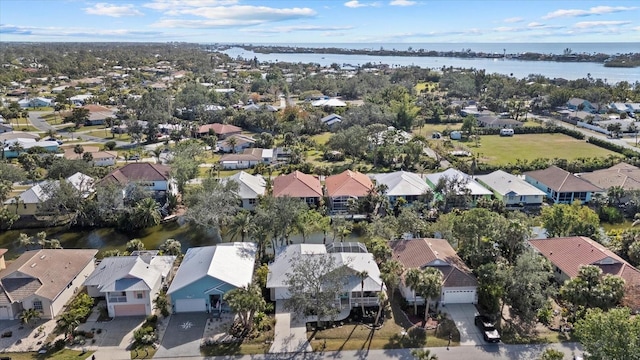 aerial view featuring a water view