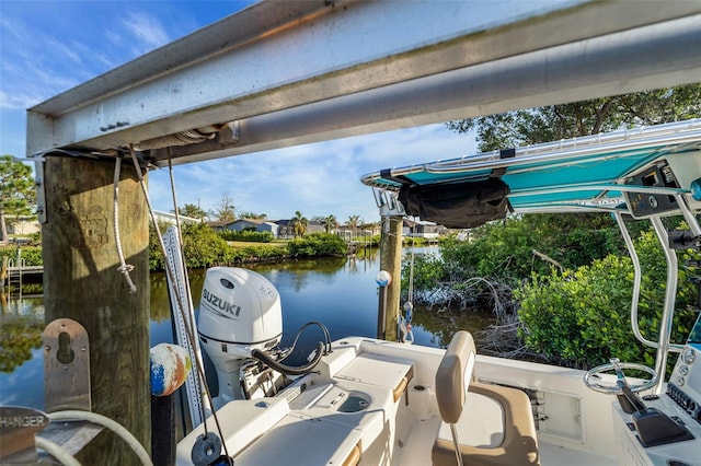 view of dock with a water view