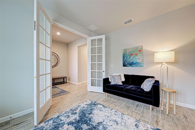 living area featuring french doors