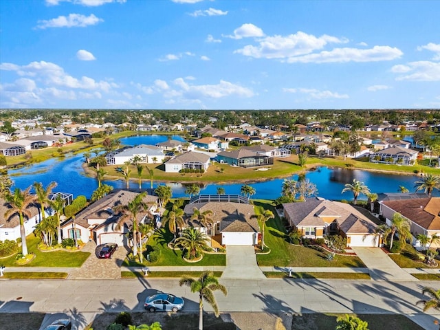 aerial view with a water view