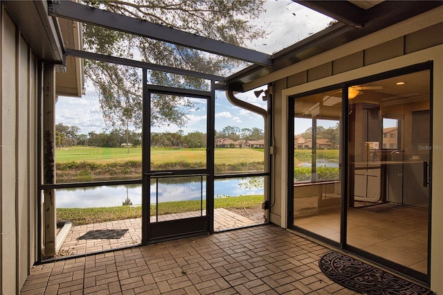 doorway featuring a water view