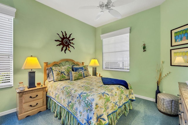 bedroom with carpet floors and ceiling fan