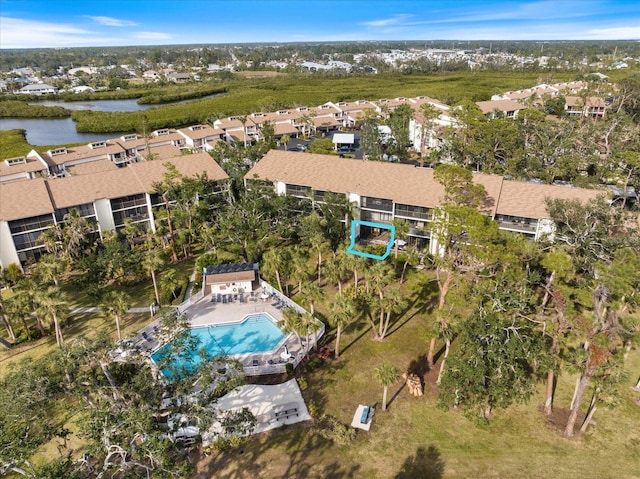 aerial view with a water view