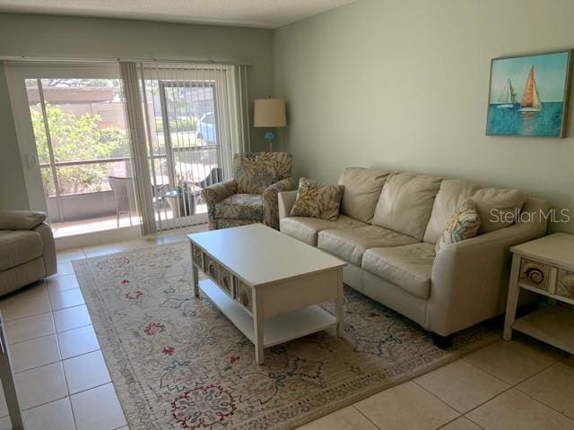 living area featuring tile patterned floors