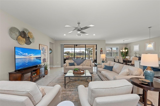 living room with ceiling fan