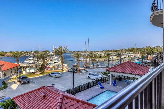 view of dock with a water view