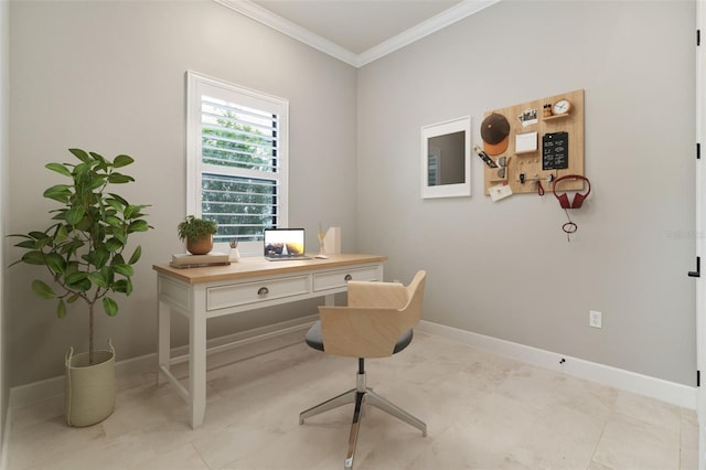 home office featuring ornamental molding