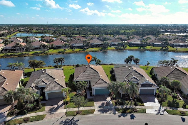 aerial view with a water view