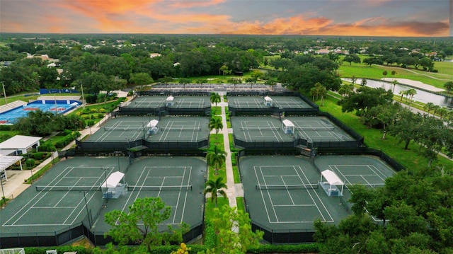 view of aerial view at dusk