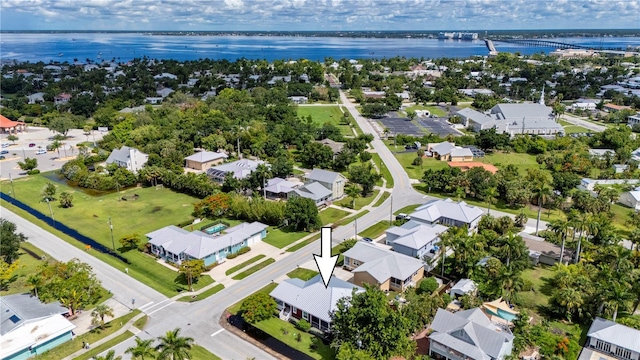 bird's eye view featuring a water view