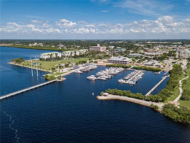 bird's eye view featuring a water view