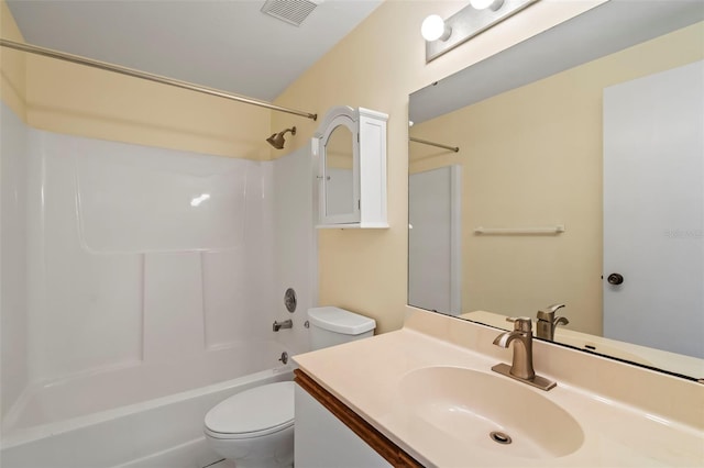 full bathroom with washtub / shower combination, vanity, and toilet