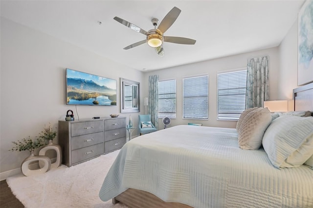 bedroom featuring carpet floors and ceiling fan