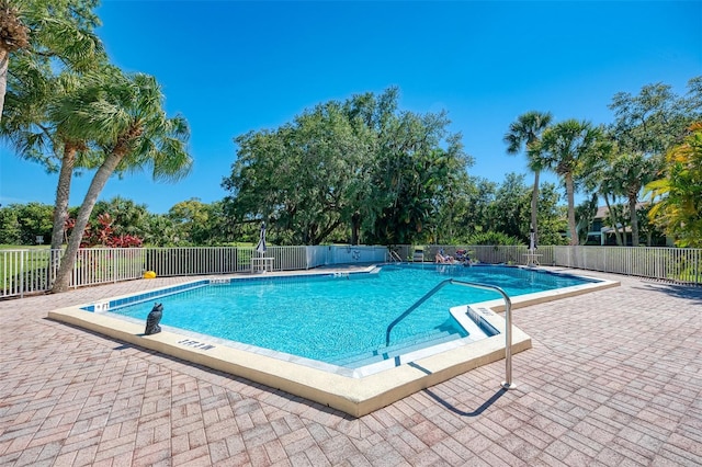 view of swimming pool with a patio area