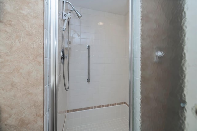 bathroom featuring a shower with shower door