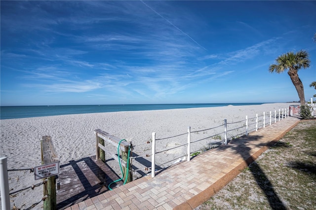 property view of water featuring a view of the beach