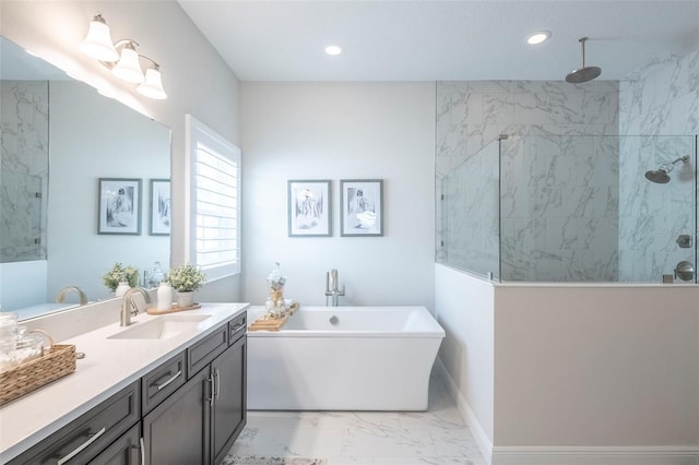 bathroom featuring vanity and plus walk in shower