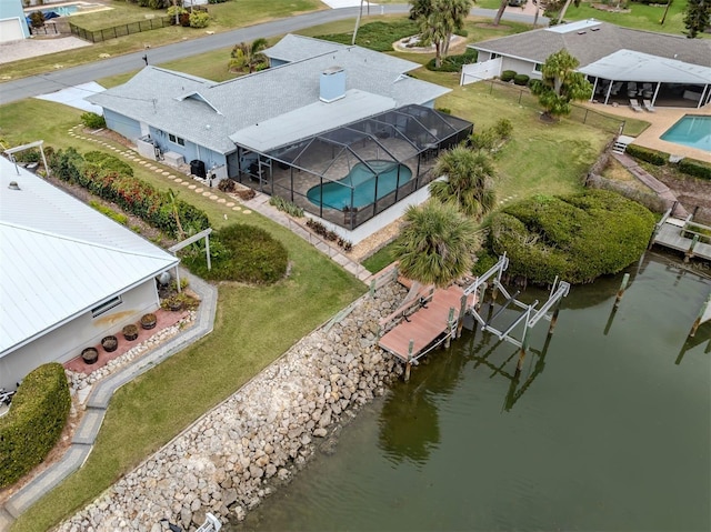 bird's eye view featuring a water view