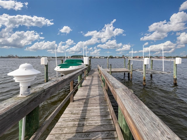 dock area featuring a water view