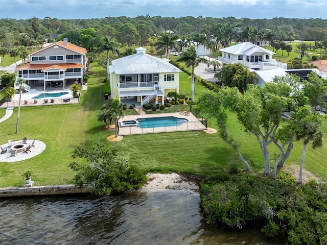 aerial view featuring a water view