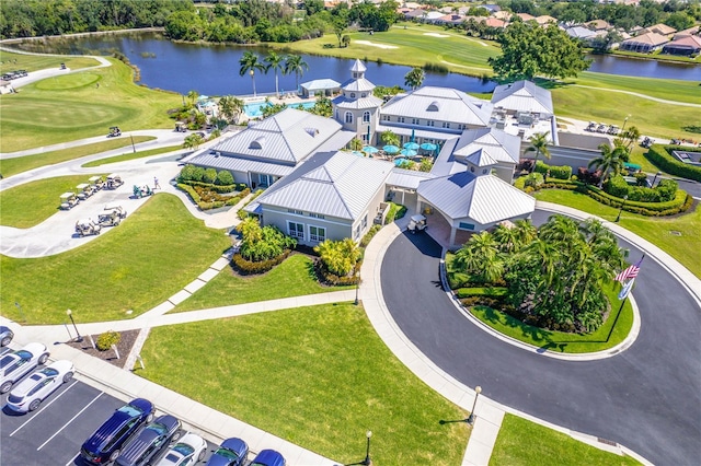 aerial view with a water view