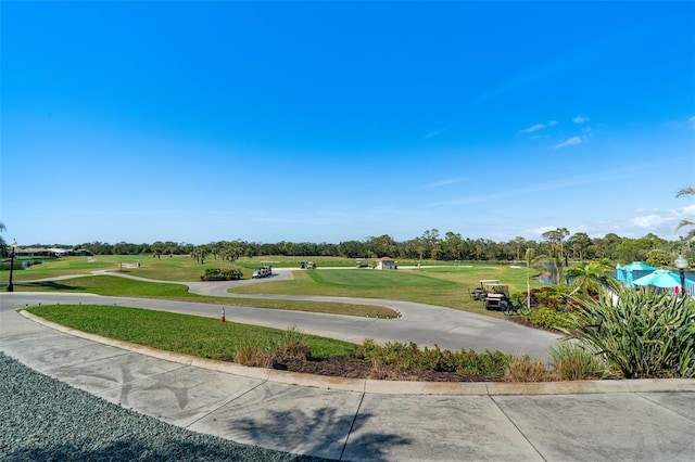 view of community featuring a lawn