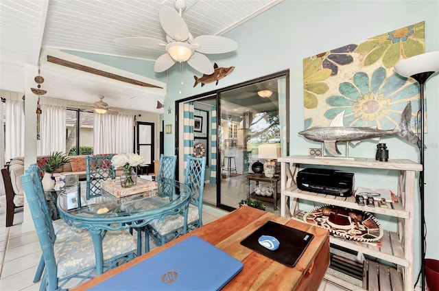 dining room featuring light tile patterned flooring and ceiling fan