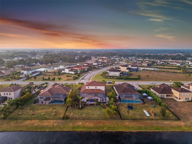 view of aerial view at dusk