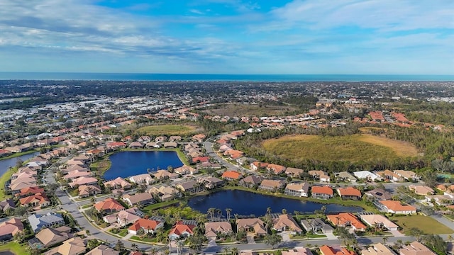 bird's eye view featuring a water view