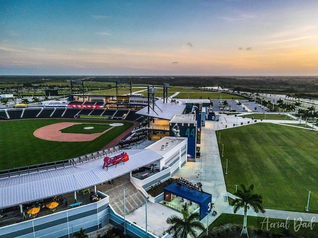 view of aerial view at dusk