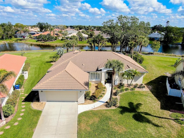 bird's eye view featuring a water view