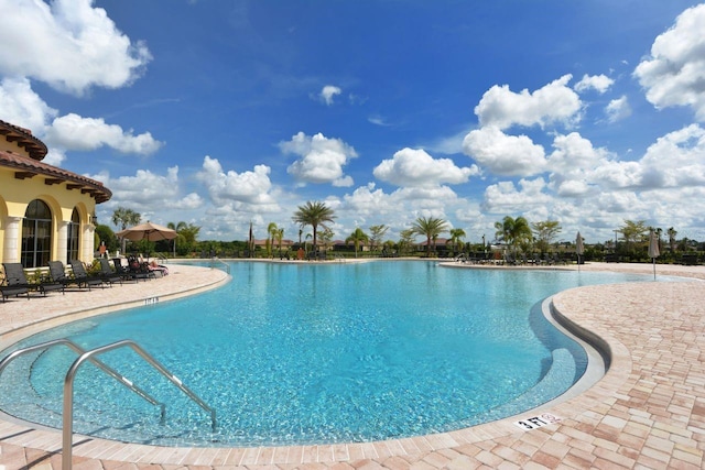 view of swimming pool featuring a patio area