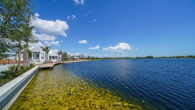 view of water feature with a boat dock