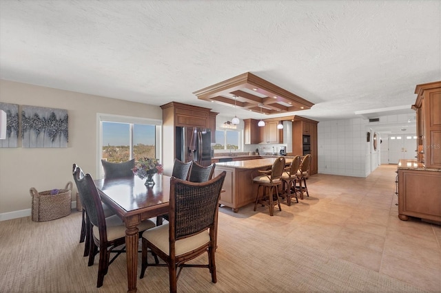 dining room with a textured ceiling