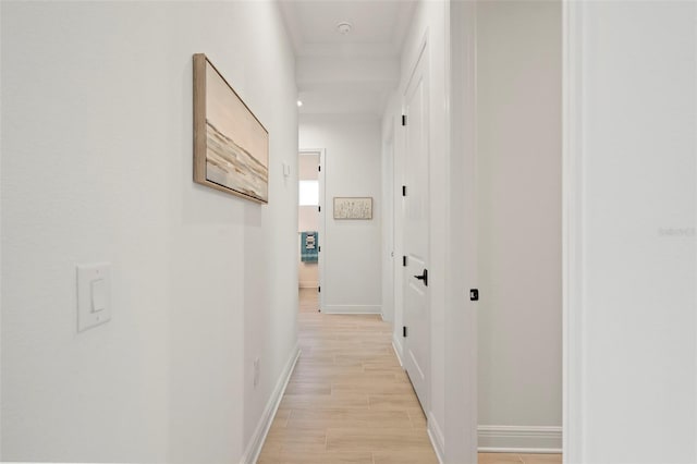 corridor with light hardwood / wood-style floors