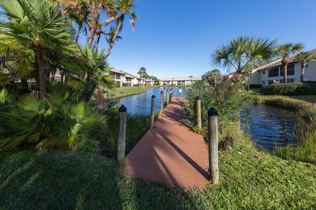 view of dock with a water view