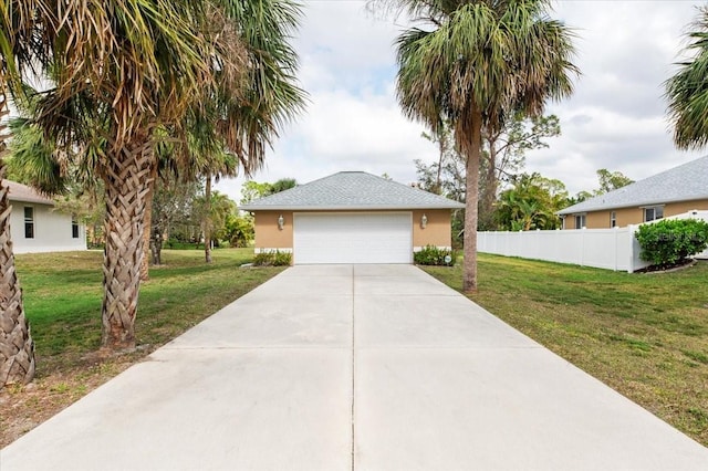 view of front of house with a front yard and a garage