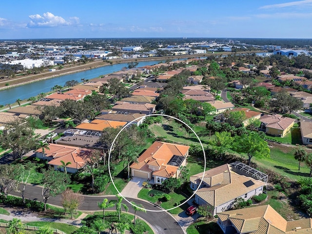 aerial view with a water view