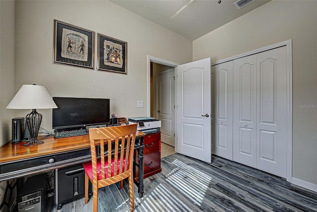 office featuring dark wood-type flooring