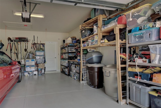 garage with a garage door opener