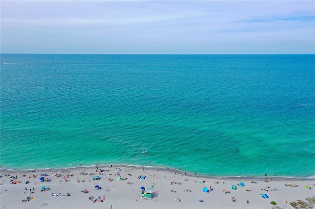 property view of water featuring a beach view