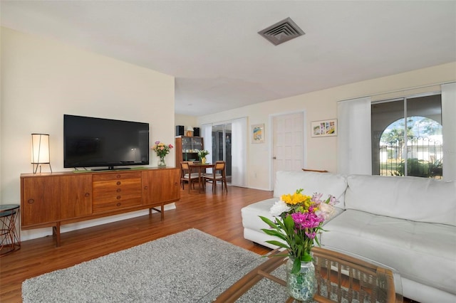 living room with wood-type flooring