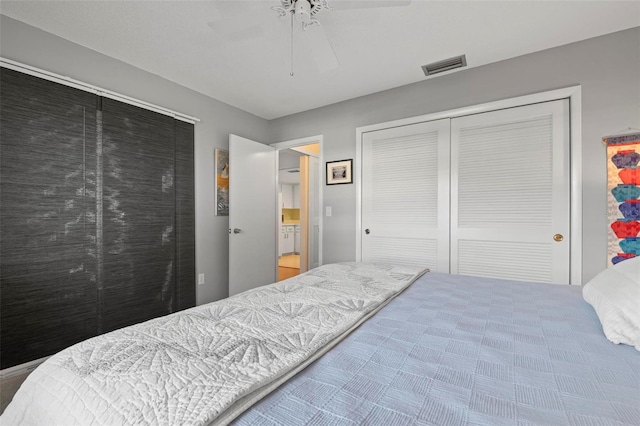 bedroom with a closet and ceiling fan