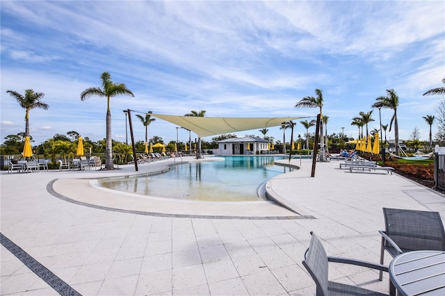 view of pool featuring a patio