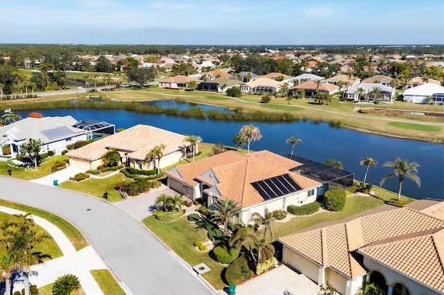 aerial view with a water view